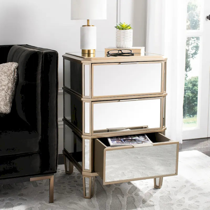 3-Drawer Mirrored Nightstand