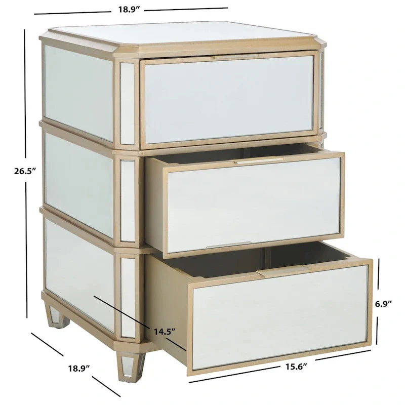 3-Drawer Mirrored Nightstand