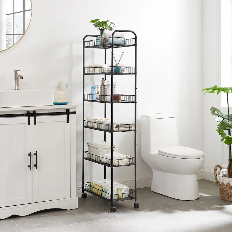 Carrello contenitore stretto a 6 ripiani, mobile e scorrevole con ruote - 6D x 22.8W x 61H