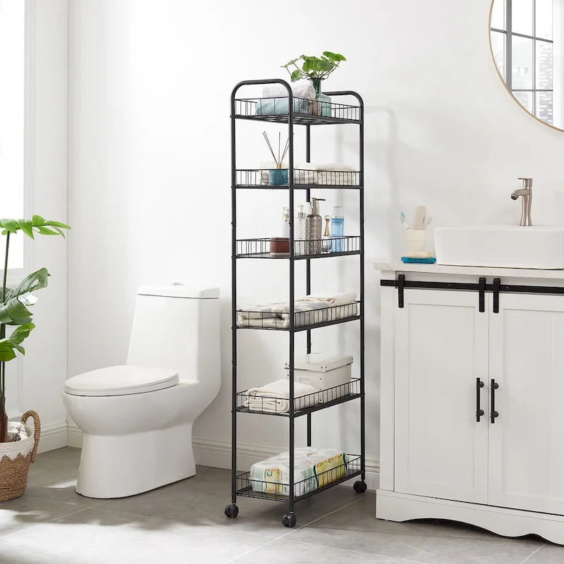 Carrello contenitore stretto a 6 ripiani, mobile e scorrevole con ruote - 6D x 22.8W x 61H