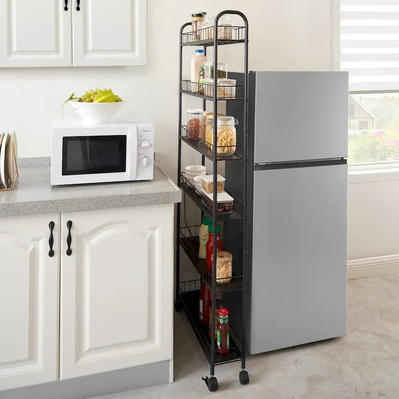 Carrello contenitore stretto a 6 ripiani, mobile e scorrevole con ruote - 6D x 22.8W x 61H