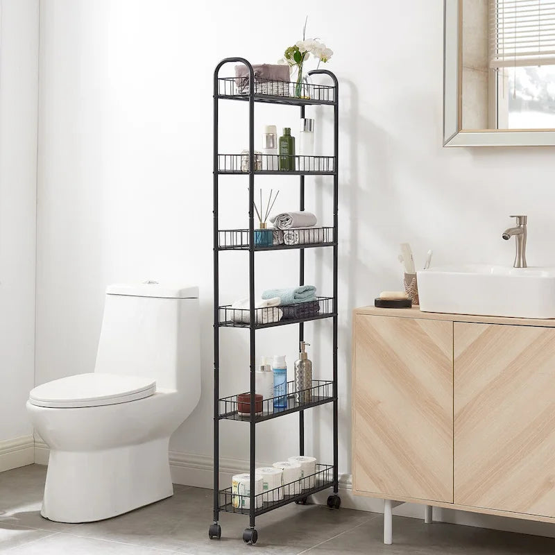 Carrello contenitore stretto a 6 ripiani, mobile e scorrevole con ruote - 6D x 22.8W x 61H