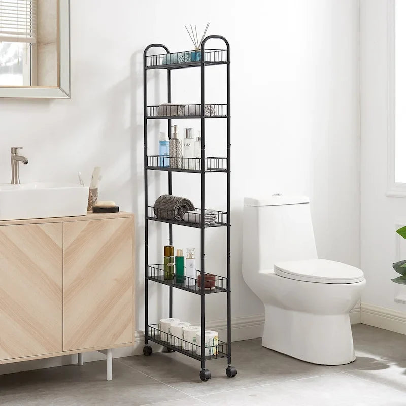 Carrello contenitore stretto a 6 ripiani, mobile e scorrevole con ruote - 6D x 22.8W x 61H