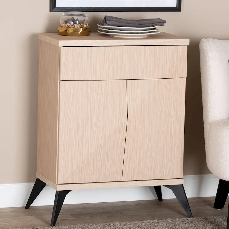 Draper Mid-Century Modern Two-Tone Light Brown and Black Wood 2-Door Sideboard Buffet