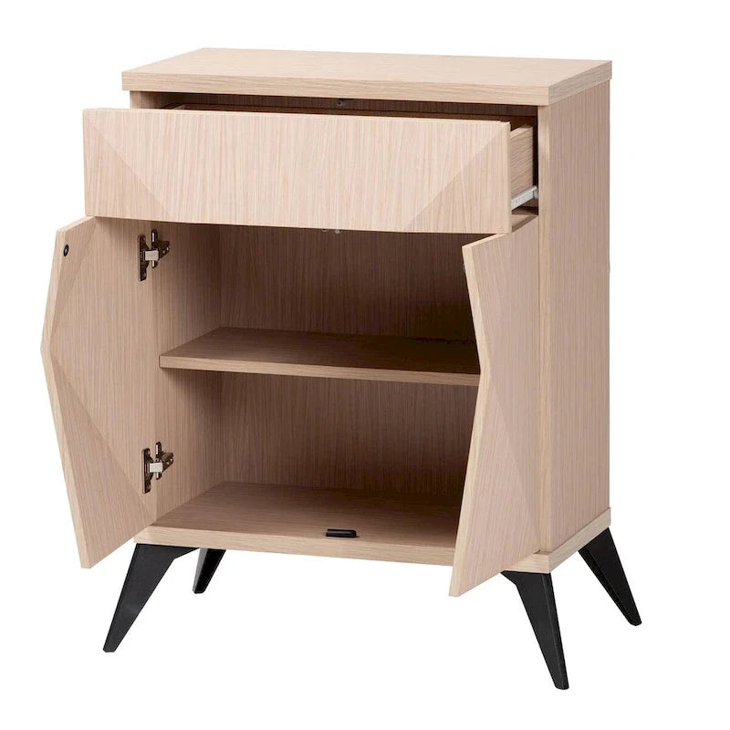 Mid-Century Modern Two-Tone Light Brown and Black Wood 2-Door Sideboard Buffet