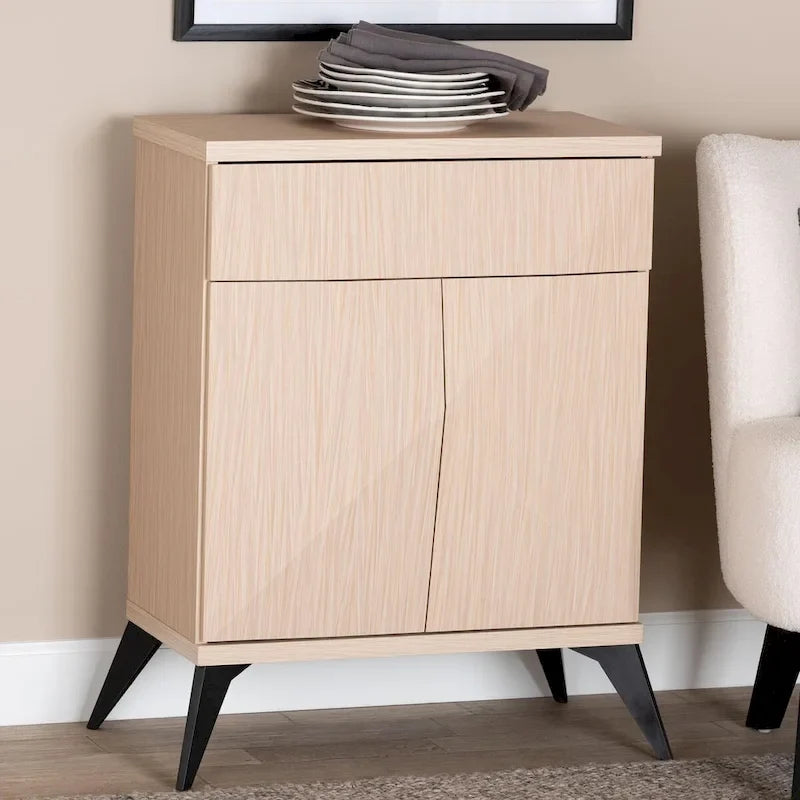 Mid-Century Modern Two-Tone Light Brown and Black Wood 2-Door Sideboard Buffet