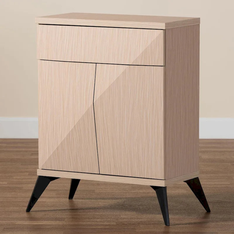 Mid-Century Modern Two-Tone Light Brown and Black Wood 2-Door Sideboard Buffet