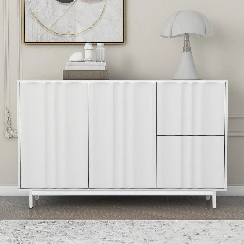 Wave Pattern Storage Cabinet with 2 Doors and 2 Drawers, Adjustable, Suitable for Study,Entrance and Living Room