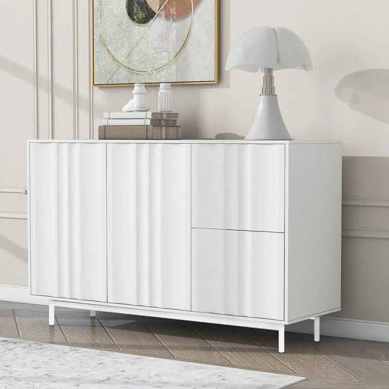 Credenza contenitore con motivo a onde, 2 ante e 2 cassetti regolabili, adatta per studio, ingresso e soggiorno
