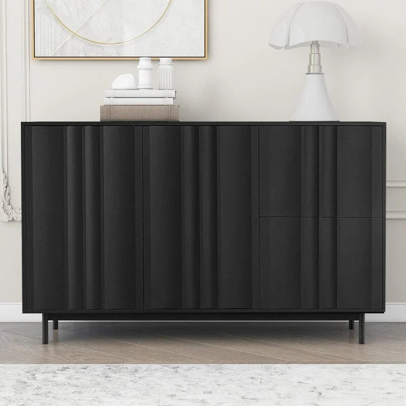 Credenza contenitore con motivo a onde, 2 ante e 2 cassetti regolabili, adatta per studio, ingresso e soggiorno