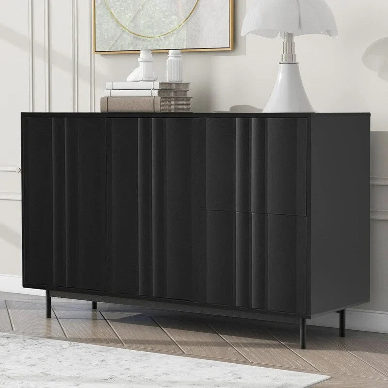 Credenza contenitore con motivo a onde, 2 ante e 2 cassetti regolabili, adatta per studio, ingresso e soggiorno