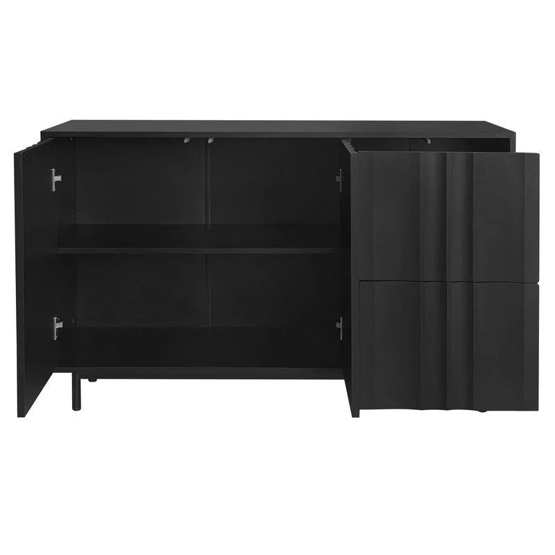 Credenza contenitore con motivo a onde, 2 ante e 2 cassetti regolabili, adatta per studio, ingresso e soggiorno