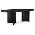 86 Inch Dining Table, Oval Top, Pedestal Base, Curved, Black Finish