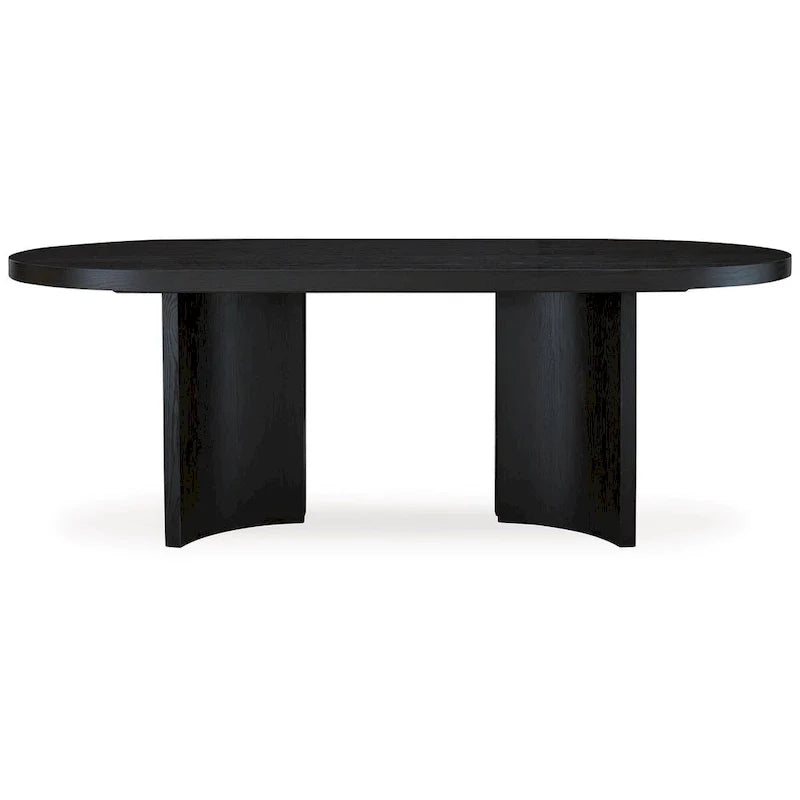 86 Inch Dining Table, Oval Top, Pedestal Base, Curved, Black Finish
