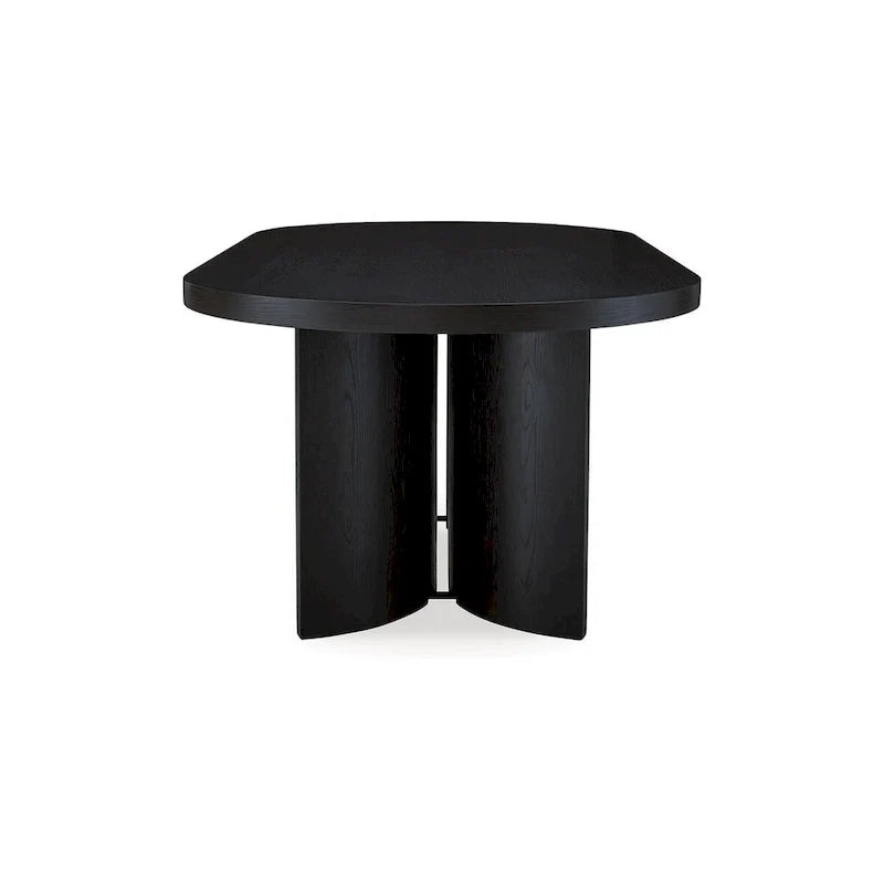 86 Inch Dining Table, Oval Top, Pedestal Base, Curved, Black Finish
