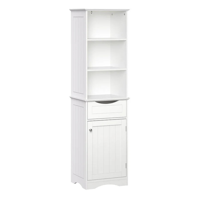 Tall Bathroom Storage Linen Cabinet and Organizer with Drawer and Shelves
