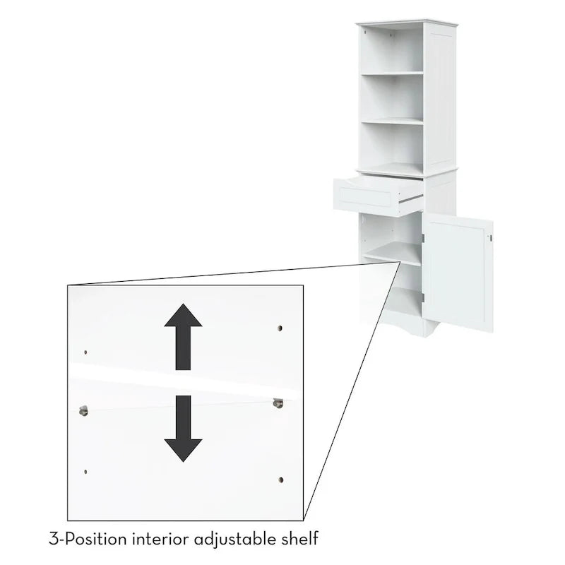 Tall Bathroom Storage Linen Cabinet and Organizer with Drawer and Shelves
