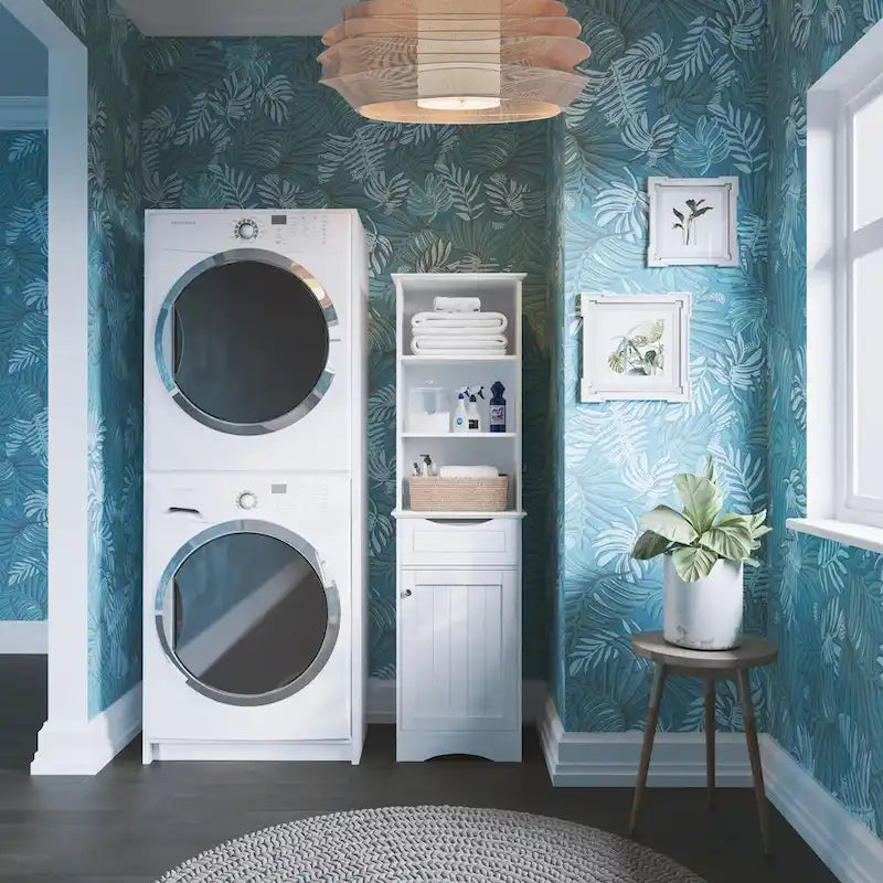Tall Bathroom Storage Linen Cabinet and Organizer with Drawer and Shelves