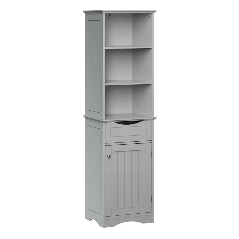 Tall Bathroom Storage Linen Cabinet and Organizer with Drawer and Shelves