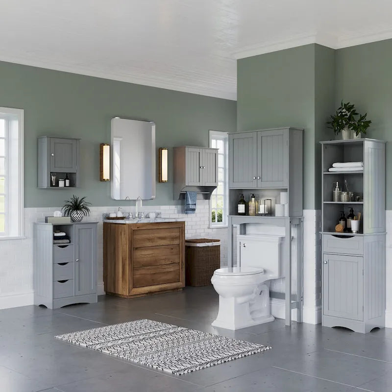 Tall Bathroom Storage Linen Cabinet and Organizer with Drawer and Shelves