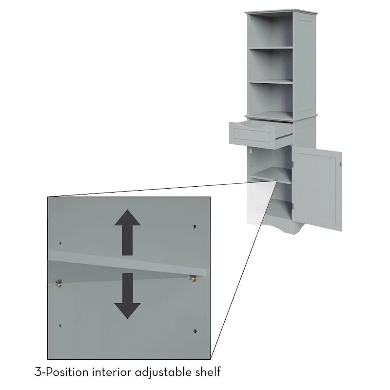 Tall Bathroom Storage Linen Cabinet and Organizer with Drawer and Shelves