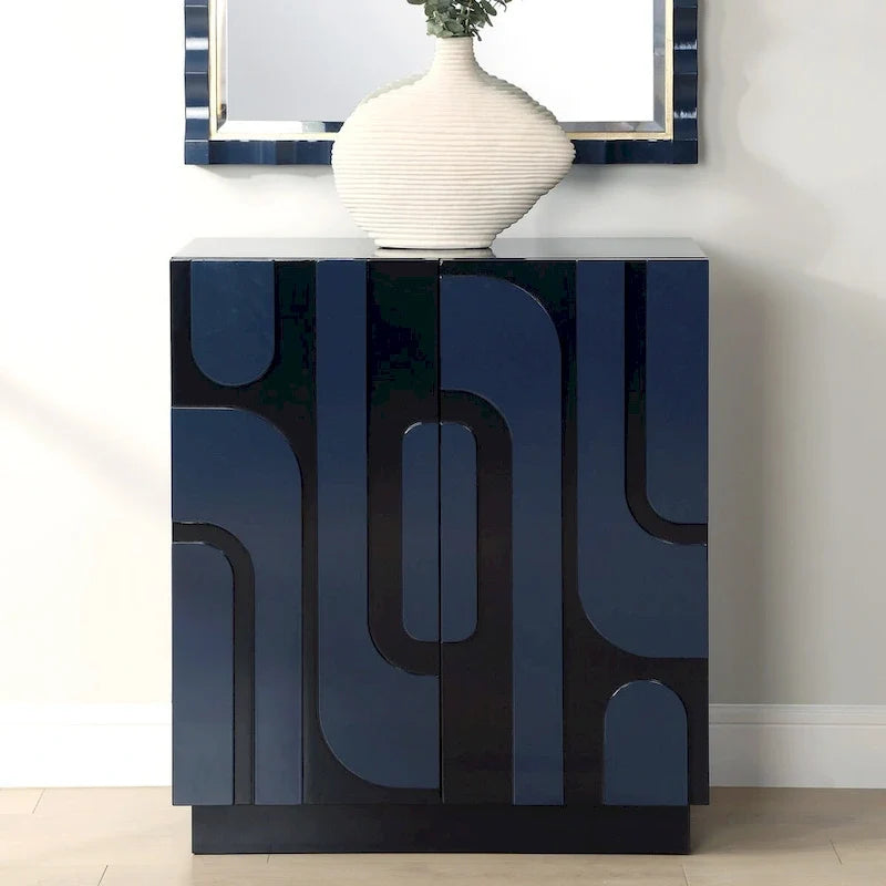 2 Door Glossy Blue Cabinet - 34 H X 30 W X 16.125 D